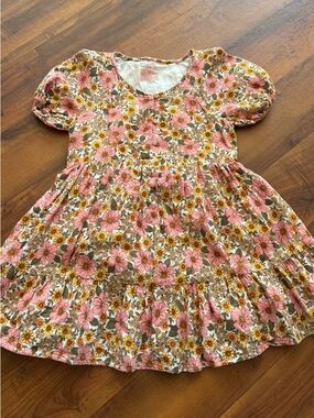 Girls Cat & Jack Coral Pink Daisy Sunflower Floral Tiered SunDress Small 6/7